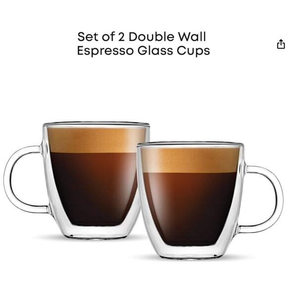 Set of 2 JoyJolt Savor Double Wall Insulated Glasses Espresso Mugs - Picture 5 of 5